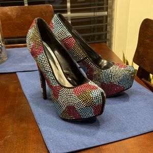 Breckelles Multicolor Rhinestone Platform Heels